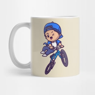 Cute Boy Riding Bicycle Cartoon Mug